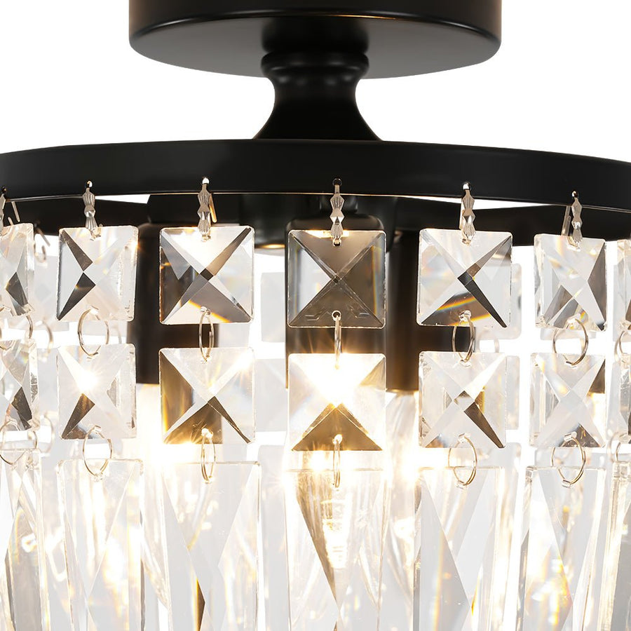 LightFixturesUSA - Vintage Black Draped Crystal Round Semi Flush Mount - Ceiling Light - Black - 