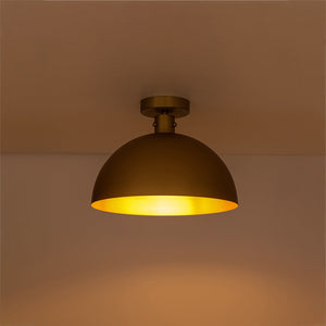 LightFixturesUSA-Vintage Brass 1-Light Iron Dome Flush Mount Light-Pendant Light-Brass-
