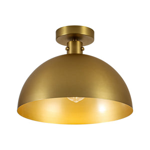 LightFixturesUSA-Vintage Brass 1-Light Iron Dome Flush Mount Light-Pendant Light-Brass-