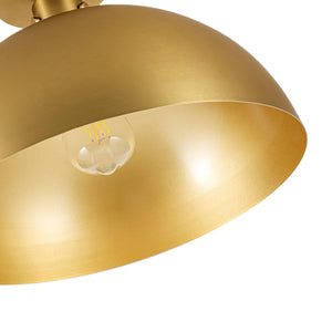 LightFixturesUSA-Vintage Brass 1-Light Iron Dome Flush Mount Light-Pendant Light-Brass-