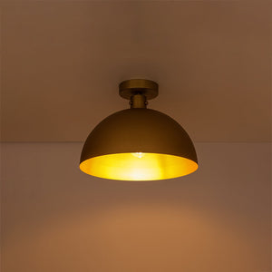 LightFixturesUSA-Vintage Brass 1-Light Iron Dome Flush Mount Light-Pendant Light-Brass-