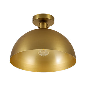 LightFixturesUSA-Vintage Brass 1-Light Iron Dome Flush Mount Light-Pendant Light-Brass-