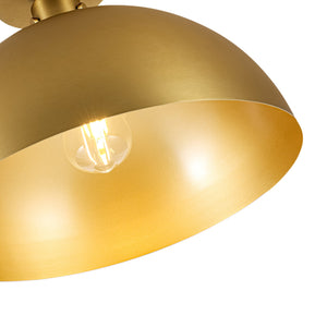 LightFixturesUSA-Vintage Brass 1-Light Iron Dome Flush Mount Light-Pendant Light-Brass-