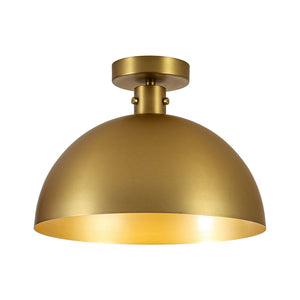 LightFixturesUSA-Vintage Brass 1-Light Iron Dome Flush Mount Light-Pendant Light-Brass-
