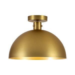 LightFixturesUSA-Vintage Brass 1-Light Iron Dome Flush Mount Light-Pendant Light-Brass-