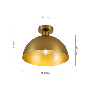 LightFixturesUSA-Vintage Brass 1-Light Iron Dome Flush Mount Light-Pendant Light-Brass-