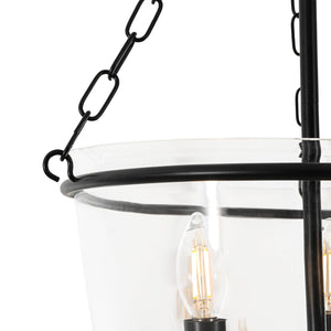 LightFixturesUSA-Vintage Clear Glass Wide Bell Jar Lantern Pendant / Semi Flush-Ceiling Light-Black-