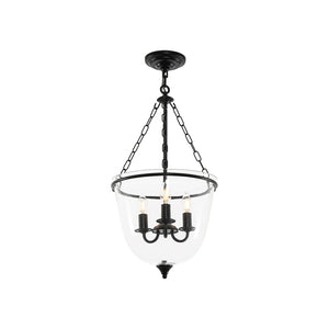 LightFixturesUSA-Vintage Clear Glass Wide Bell Jar Lantern Pendant / Semi Flush-Ceiling Light-Black-
