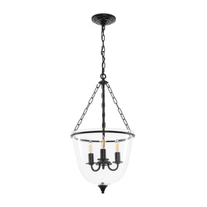 LightFixturesUSA-Vintage Clear Glass Wide Bell Jar Lantern Pendant / Semi Flush-Ceiling Light-Black-