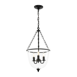 LightFixturesUSA-Vintage Clear Glass Wide Bell Jar Lantern Pendant / Semi Flush-Ceiling Light-Black-
