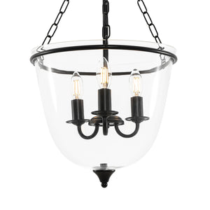 LightFixturesUSA-Vintage Clear Glass Wide Bell Jar Lantern Pendant / Semi Flush-Ceiling Light-Black-
