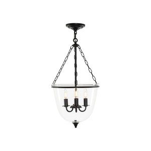 LightFixturesUSA-Vintage Clear Glass Wide Bell Jar Lantern Pendant / Semi Flush-Ceiling Light-Black-