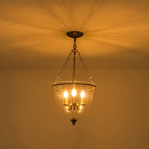 LightFixturesUSA-Vintage Clear Glass Wide Bell Jar Lantern Pendant / Semi Flush-Ceiling Light-Black-