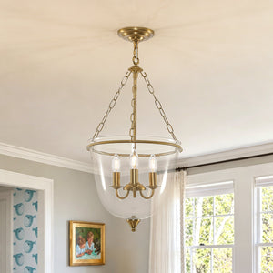 LightFixturesUSA-Vintage Clear Glass Wide Bell Jar Lantern Pendant / Semi Flush-Ceiling Light-Brass-