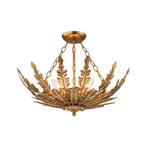 LightFixturesUSA-Vintage Distressed Gold Leaf Basket Semi Flush Mount-Ceiling Light-22.6 in-