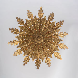 LightFixturesUSA-Vintage Distressed Gold Leaf Basket Semi Flush Mount-Ceiling Light-22.6 in-