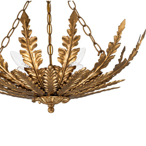 LightFixturesUSA-Vintage Distressed Gold Leaf Basket Semi Flush Mount-Ceiling Light-22.6 in-
