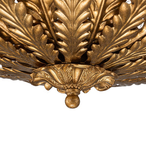 LightFixturesUSA-Vintage Distressed Gold Leaf Basket Semi Flush Mount-Ceiling Light-22.6 in-