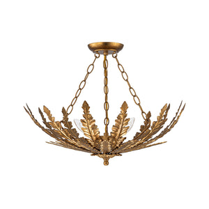 LightFixturesUSA-Vintage Distressed Gold Leaf Basket Semi Flush Mount-Ceiling Light-22.6 in-