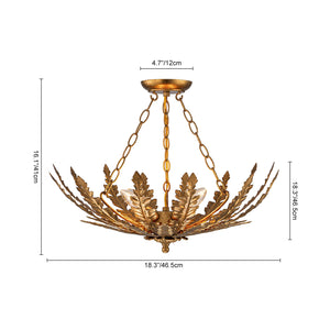 LightFixturesUSA-Vintage Distressed Gold Leaf Basket Semi Flush Mount-Ceiling Light-22.6 in-