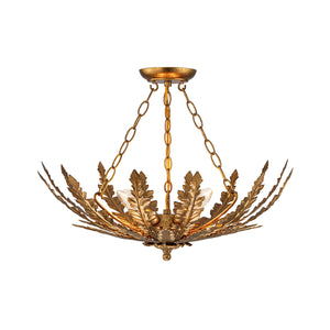 LightFixturesUSA-Vintage Distressed Gold Leaf Basket Semi Flush Mount-Ceiling Light-22.6 in-