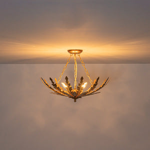 LightFixturesUSA-Vintage Distressed Gold Leaf Basket Semi Flush Mount-Ceiling Light-22.6 in-