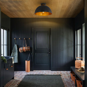 LightFixturesUSA - Vintage Farmhouse 1 - Light Iron Dome Flush Mount Light - Pendant Light - Black + Gold - 