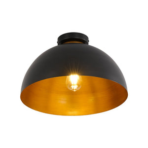 LightFixturesUSA - Vintage Farmhouse 1 - Light Iron Dome Flush Mount Light - Pendant Light - Black + Gold - 