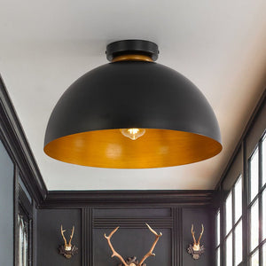 LightFixturesUSA - Vintage Farmhouse 1 - Light Iron Dome Flush Mount Light - Pendant Light - Black + Gold - 
