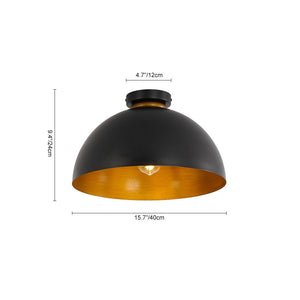 LightFixturesUSA - Vintage Farmhouse 1 - Light Iron Dome Flush Mount Light - Pendant Light - Black + Gold - 