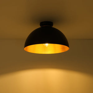LightFixturesUSA - Vintage Farmhouse 1 - Light Iron Dome Flush Mount Light - Pendant Light - Black + Gold - 