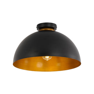 LightFixturesUSA - Vintage Farmhouse 1 - Light Iron Dome Flush Mount Light - Pendant Light - Black + Gold - 