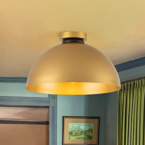 LightFixturesUSA-Vintage Farmhouse 1-Light Iron Dome Flush Mount Light-Pendant Light-Brass-