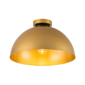 LightFixturesUSA-Vintage Farmhouse 1-Light Iron Dome Flush Mount Light-Pendant Light-Brass-