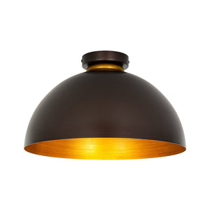 LightFixturesUSA-Vintage Farmhouse 1-Light Iron Dome Flush Mount Light-Pendant Light-Oil-Rubbed Bronze + Gold-