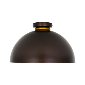 LightFixturesUSA-Vintage Farmhouse 1-Light Iron Dome Flush Mount Light-Pendant Light-Oil-Rubbed Bronze + Gold-
