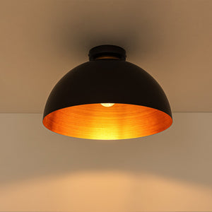 LightFixturesUSA-Vintage Farmhouse 1-Light Iron Dome Flush Mount Light-Pendant Light-Oil-Rubbed Bronze + Gold-