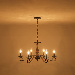 LightFixturesUSA-Vintage Heritage Bronze 6-Light Metal Candle Semi Flush Chandelier-Chandelier-22.6 in-