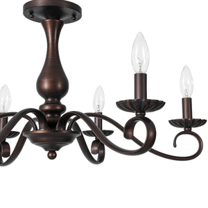 LightFixturesUSA-Vintage Heritage Bronze 6-Light Metal Candle Semi Flush Chandelier-Chandelier-22.6 in-