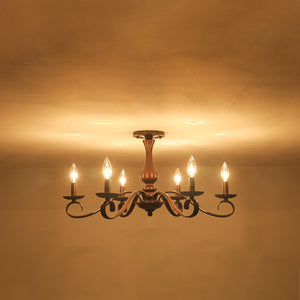 LightFixturesUSA-Vintage Heritage Bronze 6-Light Metal Candle Semi Flush Chandelier-Chandelier-22.6 in-