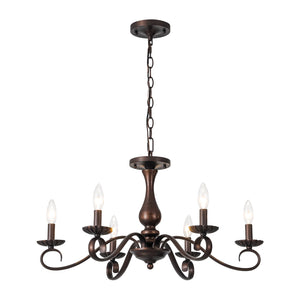 LightFixturesUSA-Vintage Heritage Bronze 6-Light Metal Candle Semi Flush Chandelier-Chandelier-22.6 in-