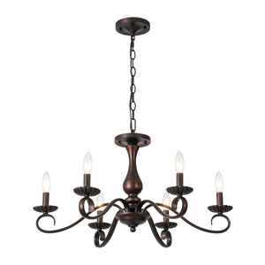 LightFixturesUSA-Vintage Heritage Bronze 6-Light Metal Candle Semi Flush Chandelier-Chandelier-22.6 in-