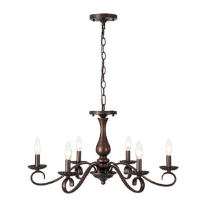 LightFixturesUSA-Vintage Heritage Bronze 6-Light Metal Candle Semi Flush Chandelier-Chandelier-22.6 in-