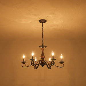 LightFixturesUSA-Vintage Heritage Bronze 6-Light Metal Candle Semi Flush Chandelier-Chandelier-22.6 in-