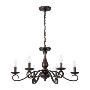 LightFixturesUSA-Vintage Heritage Bronze 6-Light Metal Candle Semi Flush Chandelier-Chandelier-22.6 in-