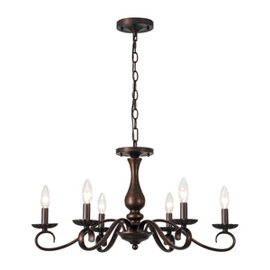 LightFixturesUSA-Vintage Heritage Bronze 6-Light Metal Candle Semi Flush Chandelier-Chandelier-22.6 in-