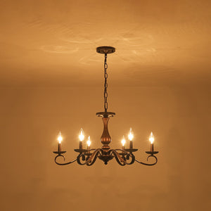LightFixturesUSA-Vintage Heritage Bronze 6-Light Metal Candle Semi Flush Chandelier-Chandelier-22.6 in-