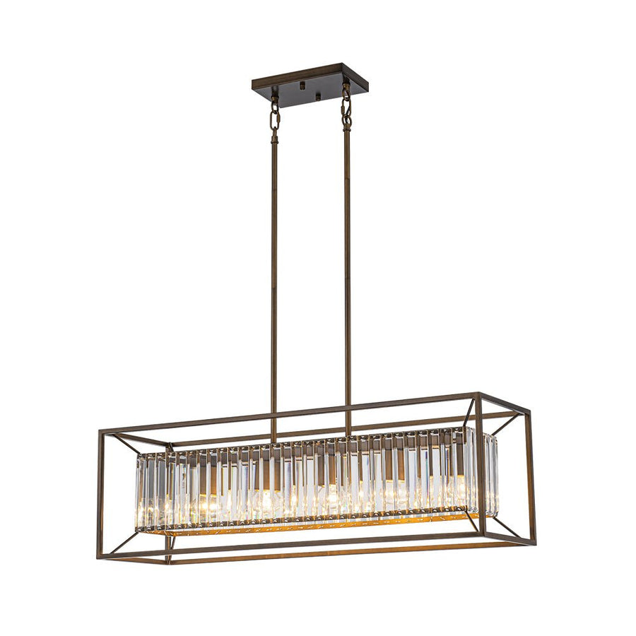 LightFixturesUSA - Vintage Italy Glam Crystal Rectangular Linear Chandelier - Chandelier - Oil - Rubbed Bronze - 