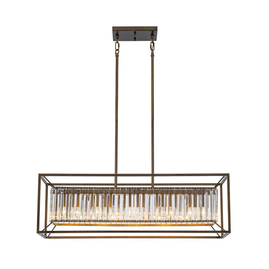 LightFixturesUSA - Vintage Italy Glam Crystal Rectangular Linear Chandelier - Chandelier - Oil - Rubbed Bronze - 