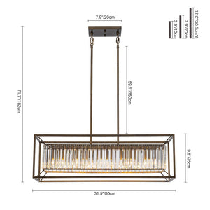 LightFixturesUSA - Vintage Italy Glam Crystal Rectangular Linear Chandelier - Chandelier - Oil - Rubbed Bronze - 